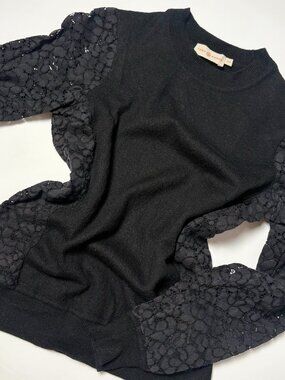 Tory Burch Women's 100% Merino Wool Sweater w/ Sheer Lace Sleeve Size S/P